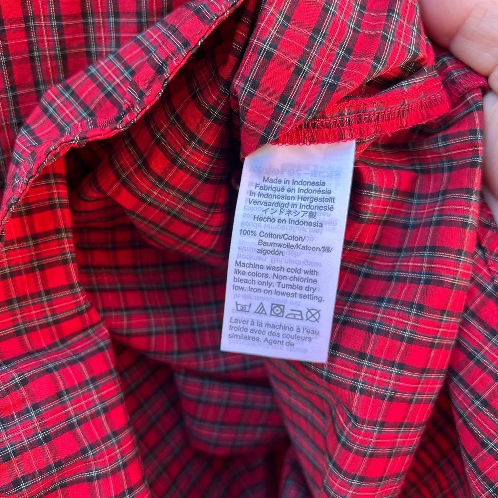 J. Crew size 12 Jeweled button popover tunic red checkered plaid preppy holidays